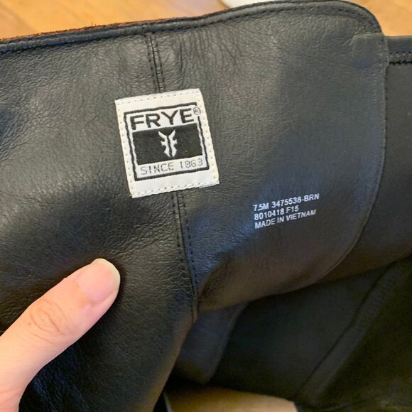 Vintage Frye Boot Rare Mikaela Brown Suede Black Leather Sexy Wooden Heel - Picture 10 of 10